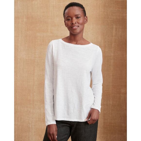 EILEEN FISHER Slubby Organic-Cotton Long-Sleeve Tee gray small NEW - Picture 3 of 10